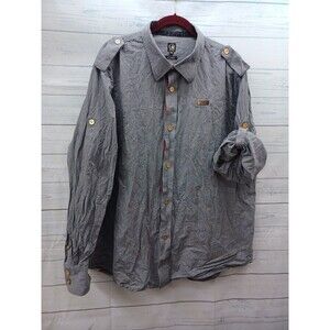 Cavi 4XL Button Military Style Shirt Roll Tab Long Sleeve Gray Gold Buttons